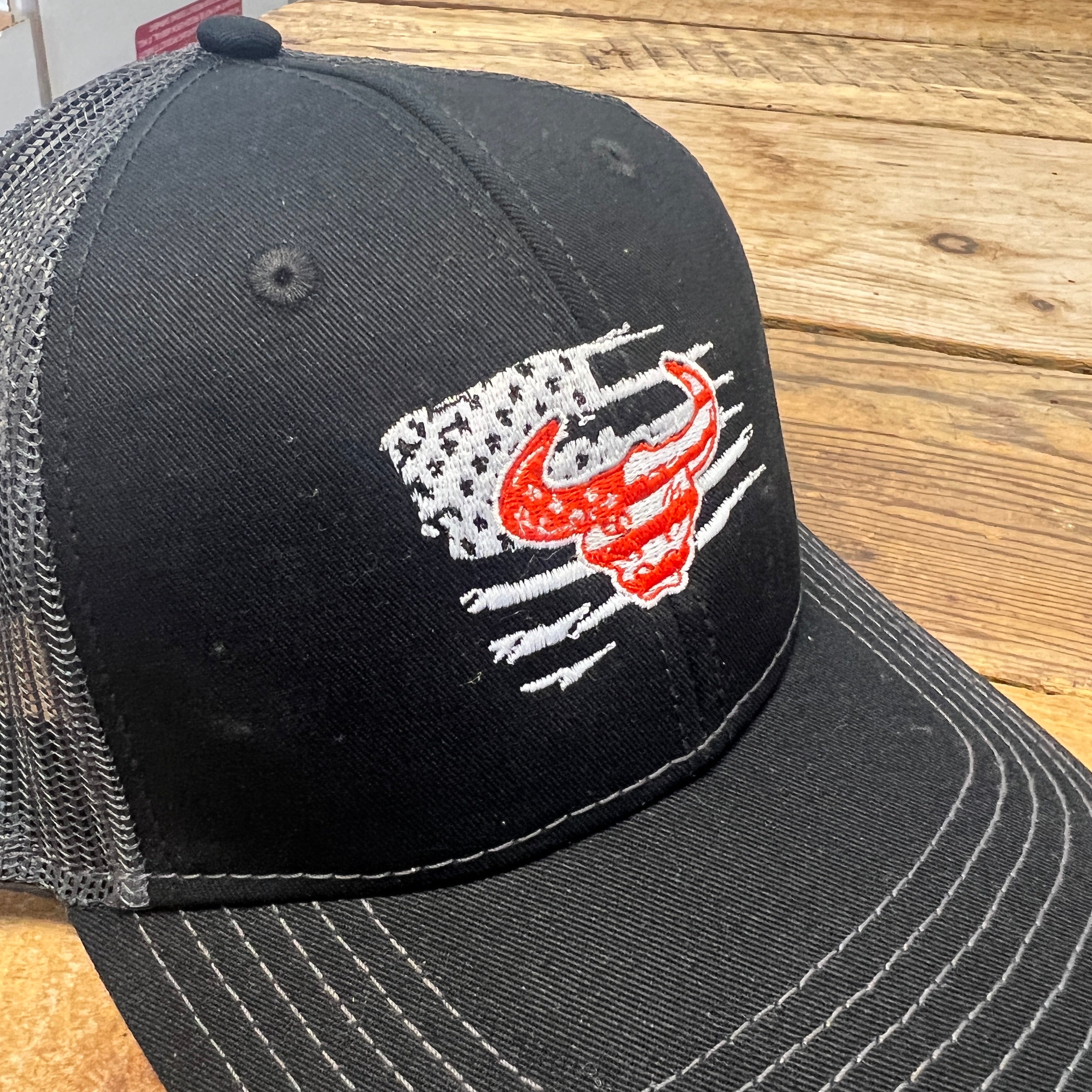 American Flag Bull Skull Embroidered Trucker Hat